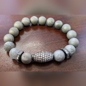 Women's Druzy Agate Pave Gray Geode Silver Bracelet 10mm